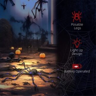 Large posable Halloween spider with purple glowing bendable legs